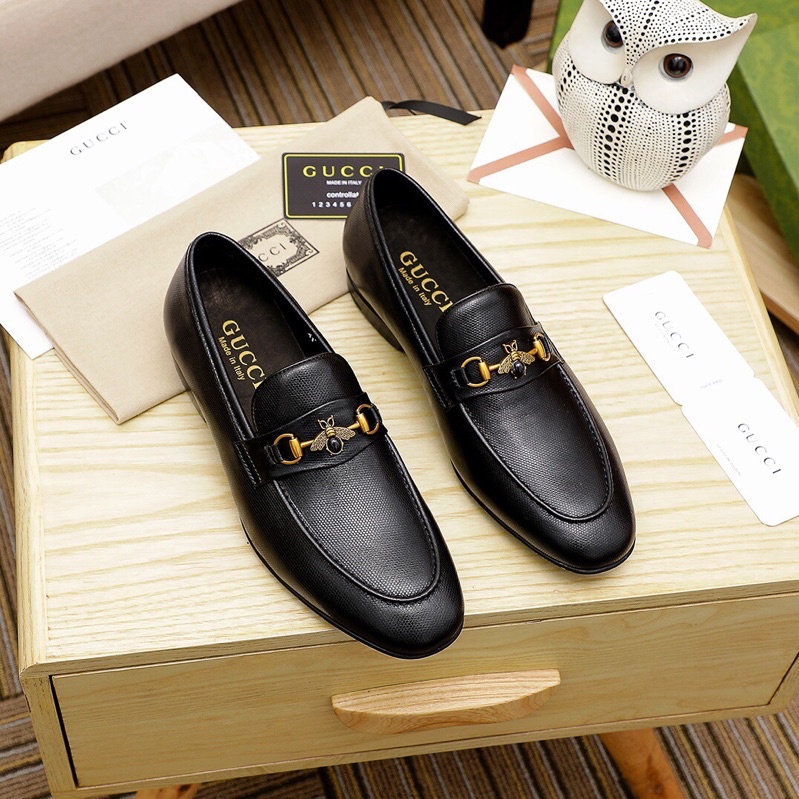 Giày tây lười cao cấp da thật thương hiệu Gucci GC/GG dáng công sở lịch lãm cho nam
