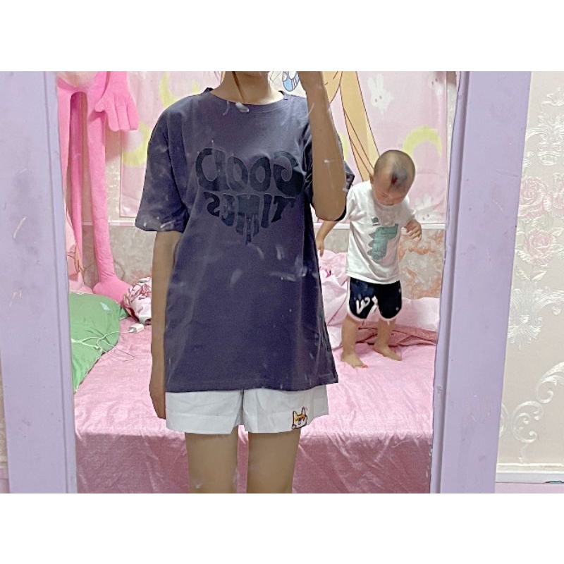 Quần short lưng thun thêu Shiba Inu dễ thương quần ống rộng mùa hè