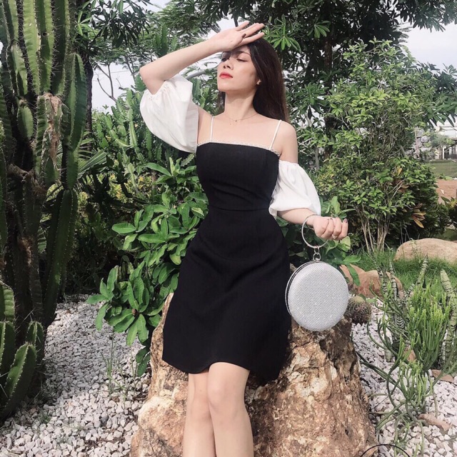 Đầm Cúp Ngực Mix Tay trắng Trễ xt