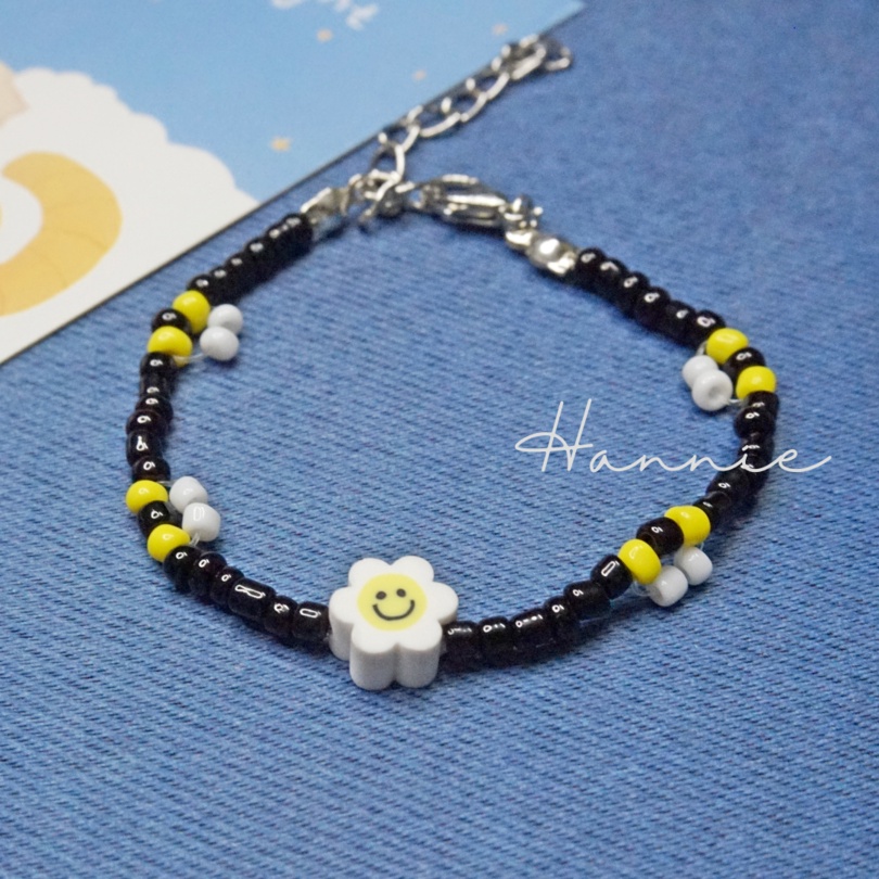 Set hạt cườm đen con ong bee charm hoa - Combo vòng cổ vòng tay handmade dành cho nam nữ đơn giản