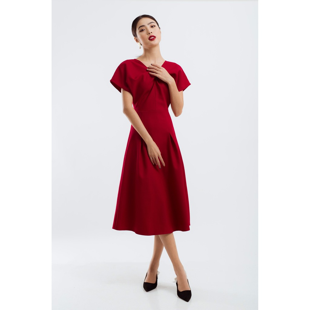 EDINI - D1211 Đầm đỏ xoắn ngực