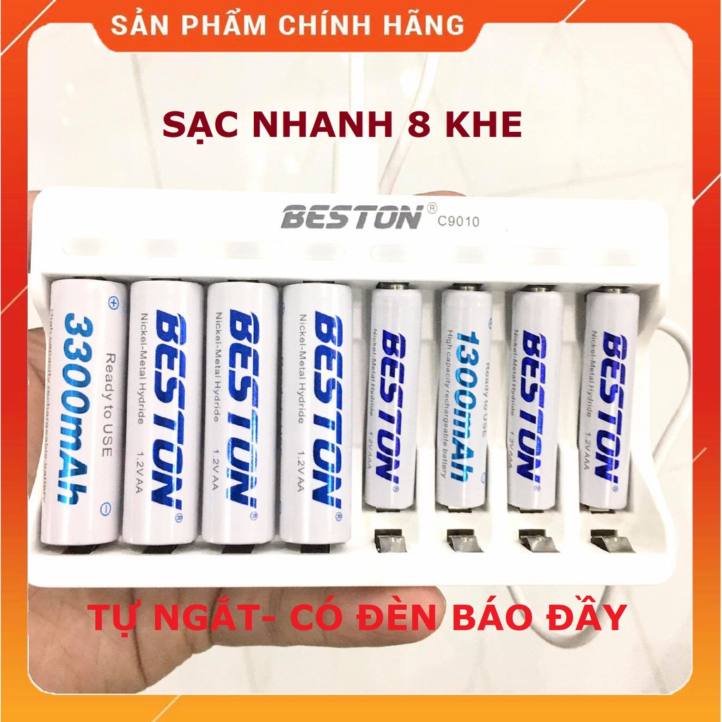 Bộ Sạc Pin AA, AAA Beston C9010, Sạc cùng lúc 8 Pin, sạc nhanh tự ngắt khi đầy, Led báo trạng thái sạc