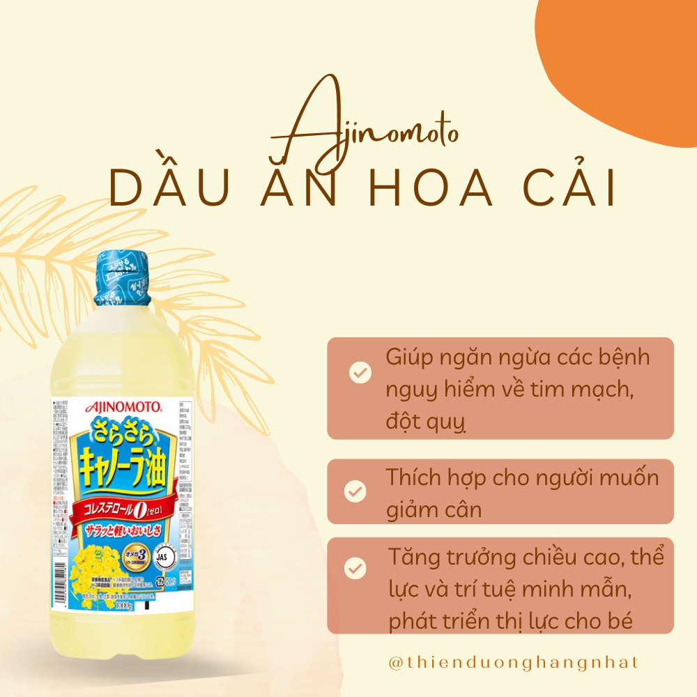 Dầu Ăn Hoa Cải Ajinomoto Nhật Bản 1Kg, dầu ăn hữu cơ