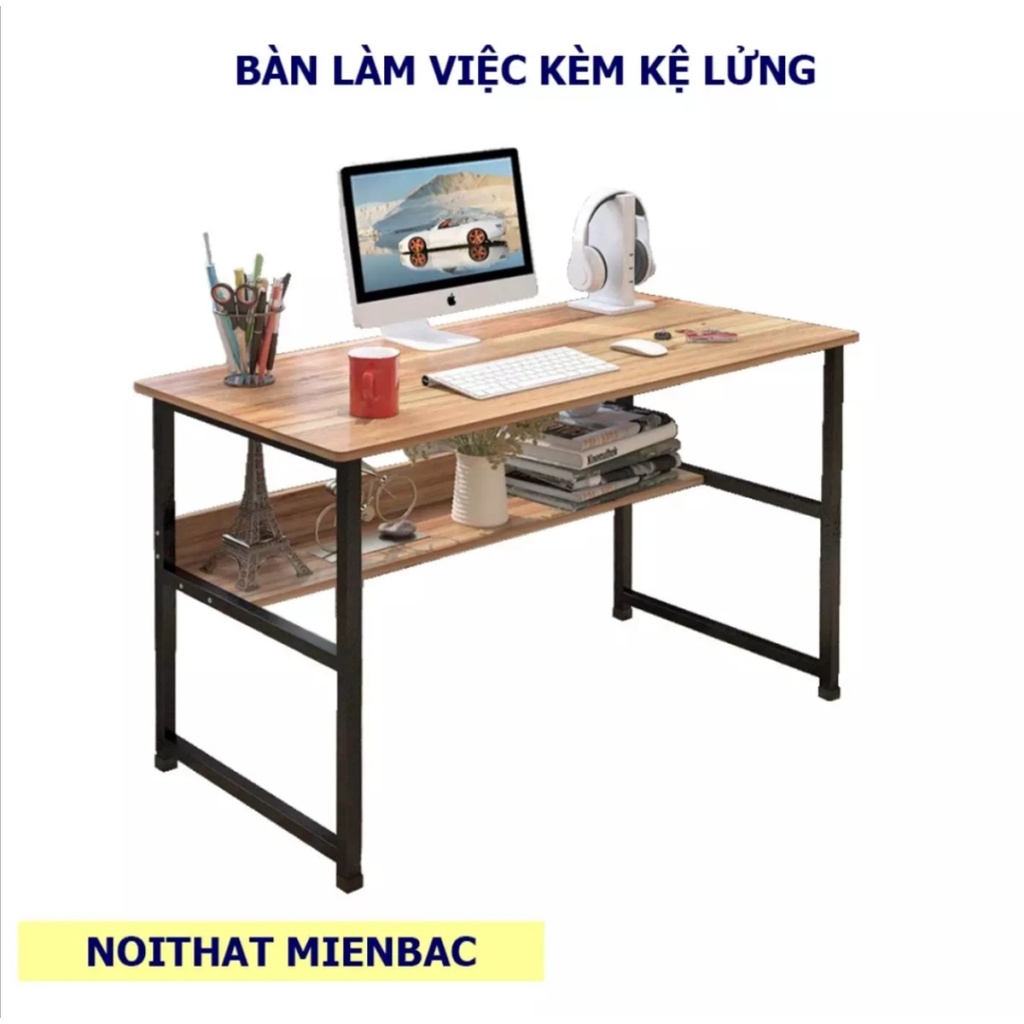 Bàn làm việc kèm gác lửng. Kích thước: Dài 80cm, rộng 40cm,cao 74cm. Gỗ MDF, khung sắt sơn tĩnh điện cao cấp