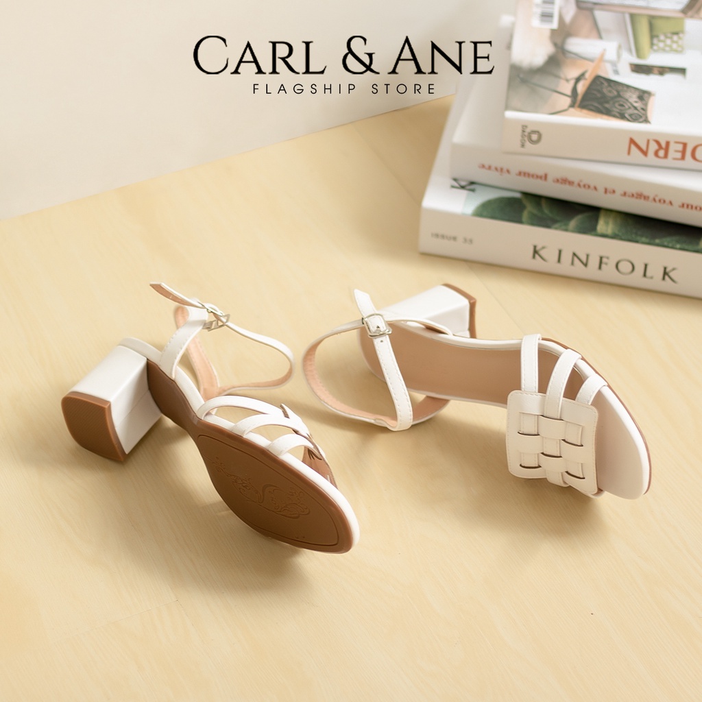 Carl & Ane - Giày sandal cao gót mũi hở phối quai đan cao 5cm màu bò_ CS013