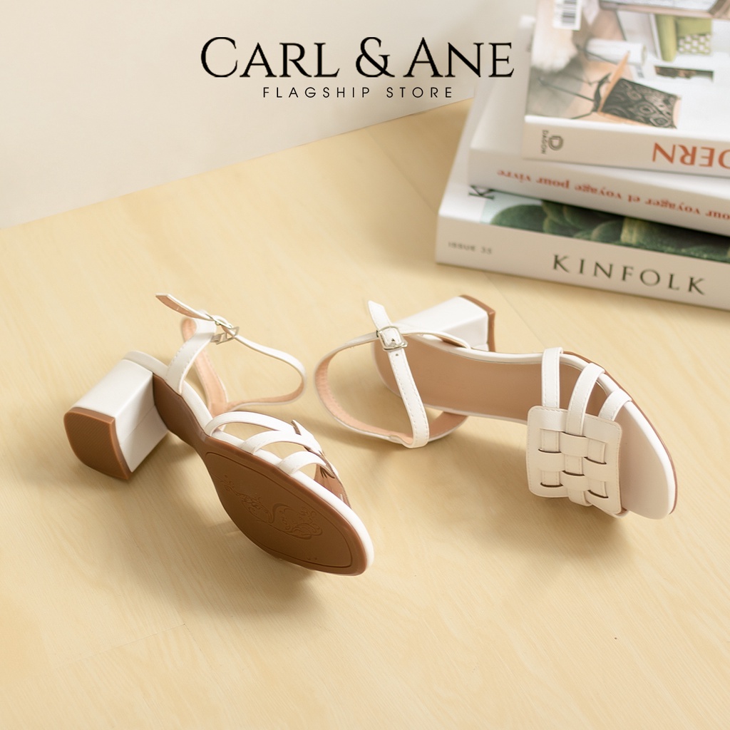 Carl &amp; Ane - Giày sandal cao gót mũi hở phối quai đan cao 5cm màu bò_ CS013