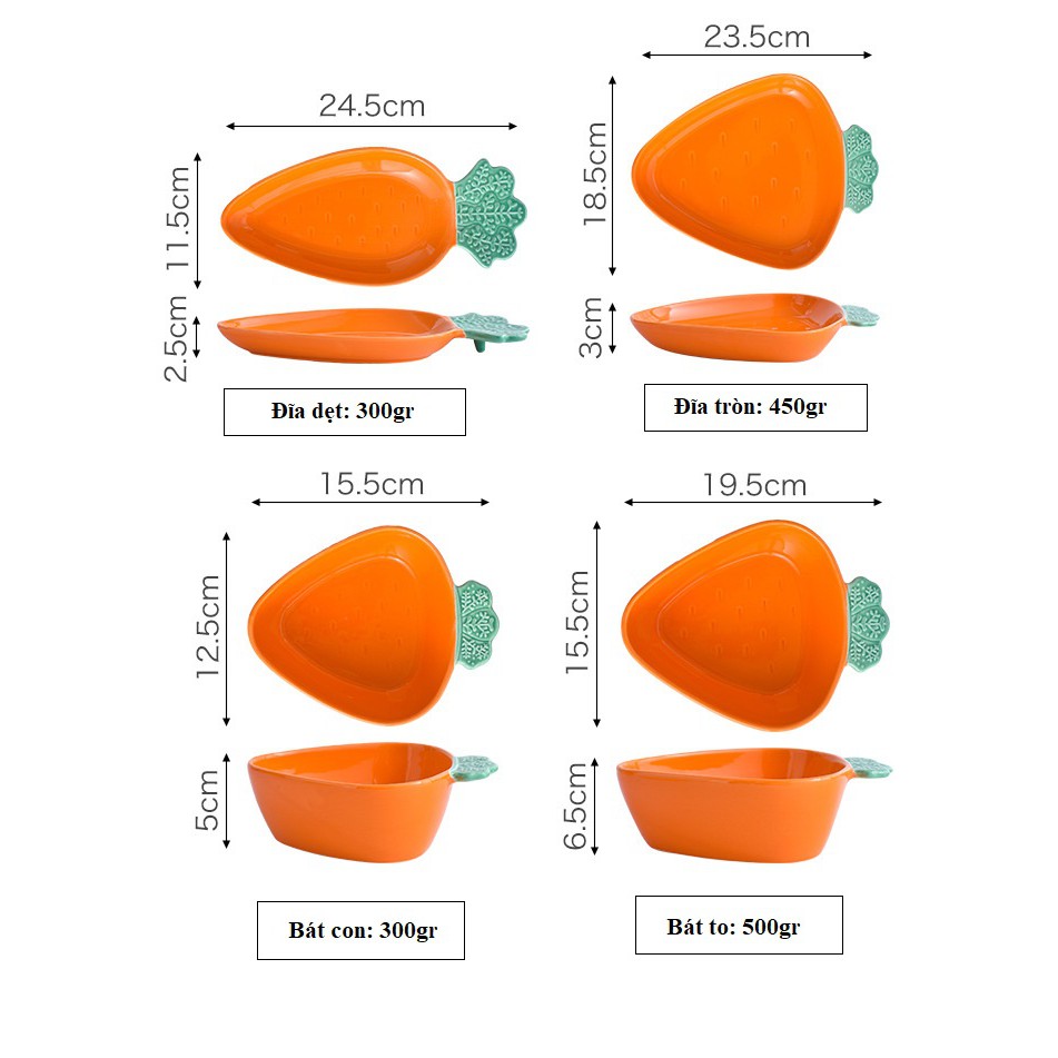 Bát Đĩa Tráng Men Cao Cấp Hình Củ Cà rốt