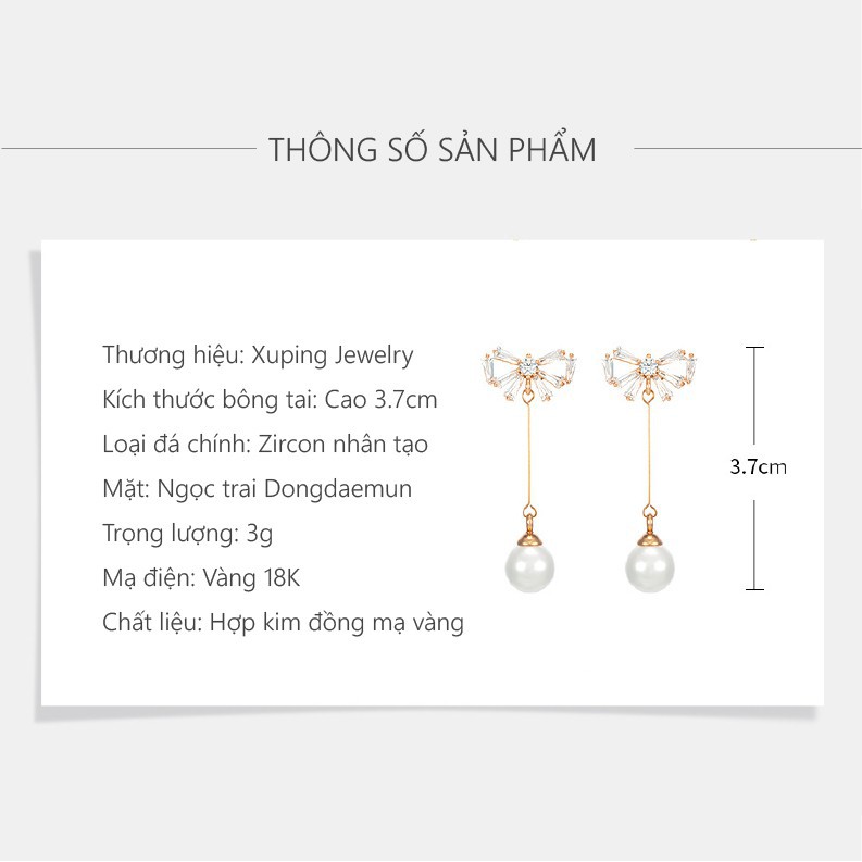 Bông Tai Nữ Mạ Vàng 18K, Thiết Kế Dáng Dài Cổ Điển Sang Trọng - XPBT44