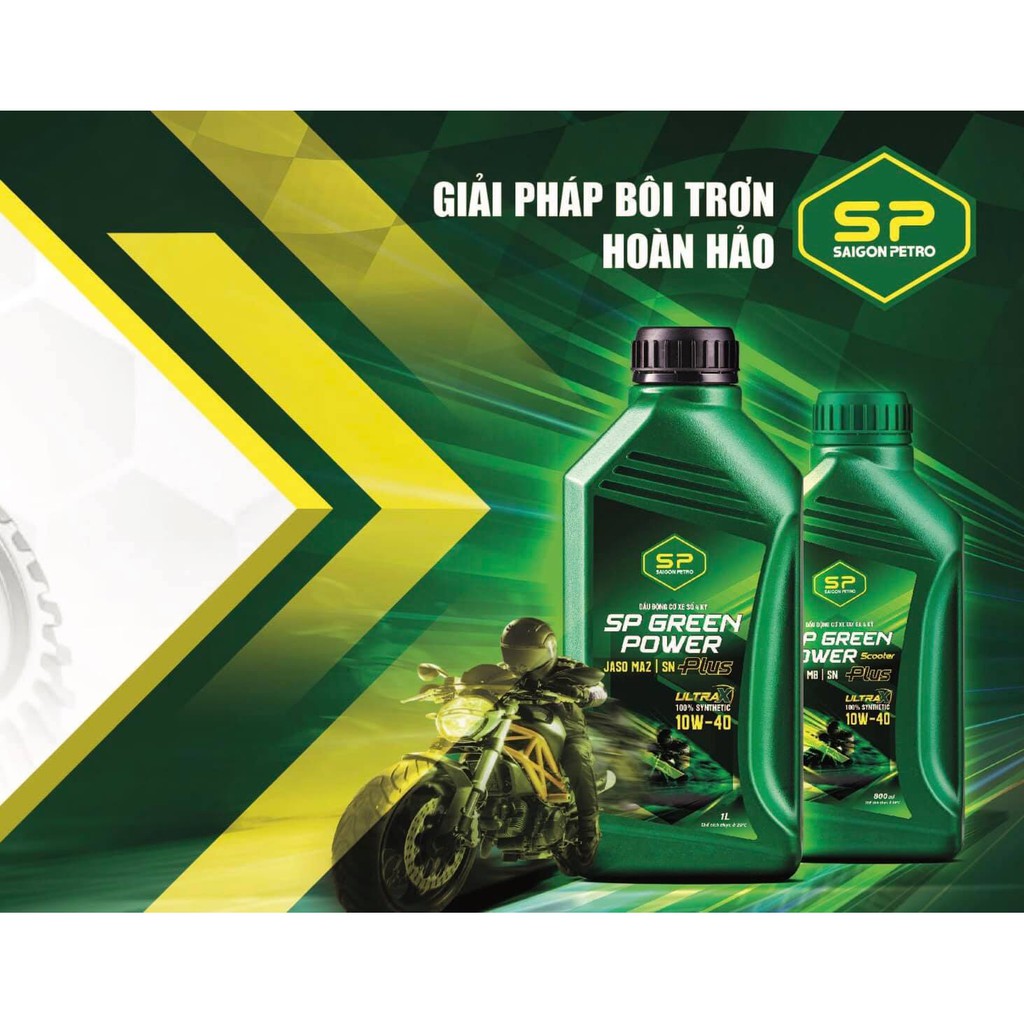 Dầu nhớt xe số Saigon Petro - SP Green Power Plus 10W40, API SN, Dầu tổng hợp 100%