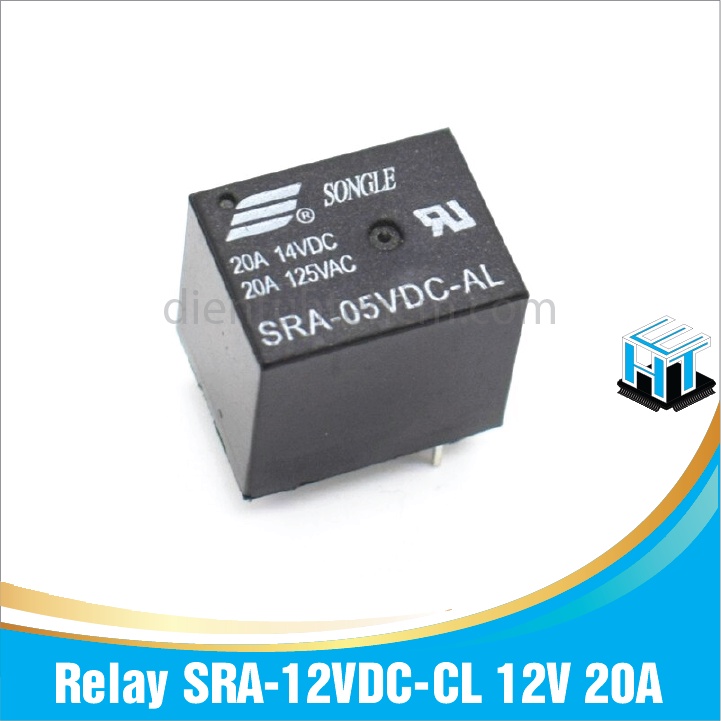 Relay SRA-12VDC-AL 12V 20A 4 chân và Relay SRA-12VDC-CL 12V 20A 5 chân chất lượng