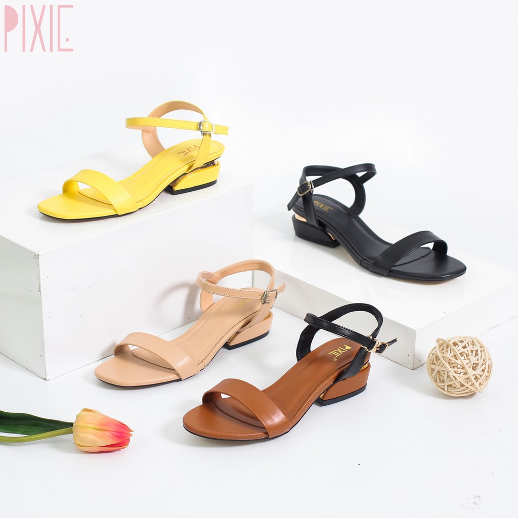 Giày Sandal 3cm Quai Mảnh Đế Vuông Viền Kim Loại Pixie X429