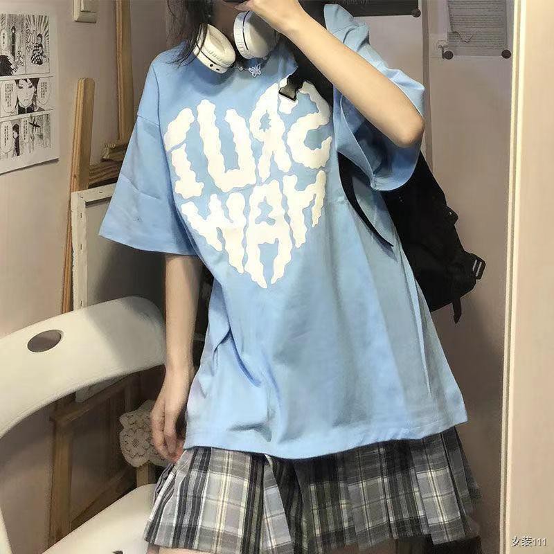 áo tay ngắn 100% cotton T- sơ mi nữ mùa hè phong cách mới hàn quốc đám mây tình yêu in Harajuku học sinh bf rời