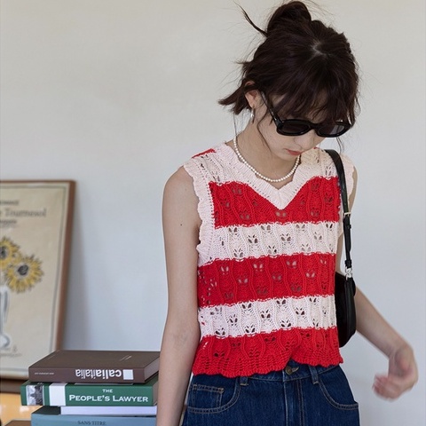 【ZHELIHANGFEI】Áo Thun Tay Ngắn Họa Tiết Sọc Thời Trang Dành Cho Nữ