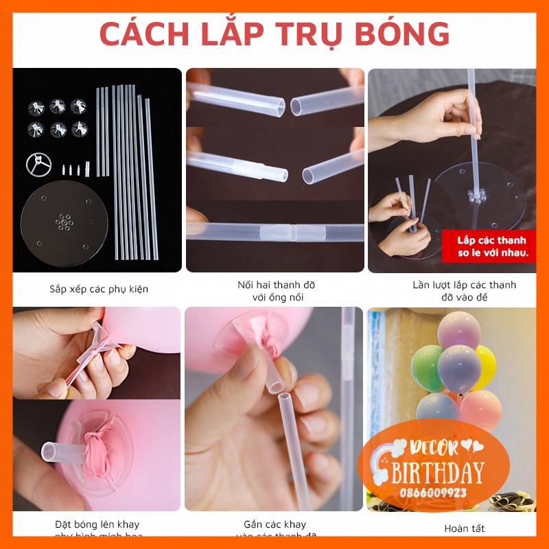 Trụ Cắm Bóng Bay KÈM BÓNG Trang Trí Sinh Nhật, Tiệc Cưới, Lễ Hội, Trụ 7 Thanh
