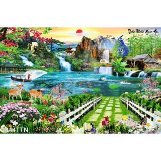 TRANH DÁN TƯỜNG 3D SƠN THỦY HỮU TÌNH, TRANH PHONG CẢNH THIÊN NHIÊN NÚI NON THƠ MỘNG, TRANH THÁC NƯỚC ĐẸP YAN