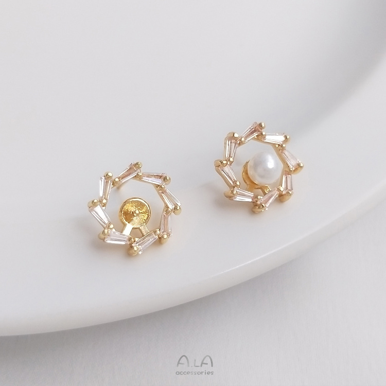 Giá Đỡ Bông Tai Mạ Vàng 14k Đính Đá Zircon / Ngọc Trai Nửa Lỗ Bằng Bạc 925 Làm Thủ Công diy