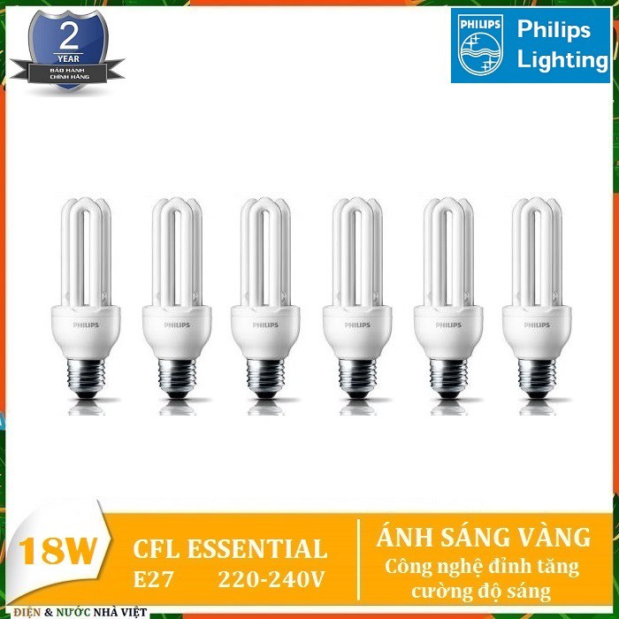 COMBO 6 BỘ - BÓNG ĐÈN PHILIPS ESSENTIAL 8W & 18W & 23W E27  HUỲNH QUANG COMPACT (TIẾT KIỆM ĐIỆN - ÁNH SÁNG TRẮNG & VÀNG)