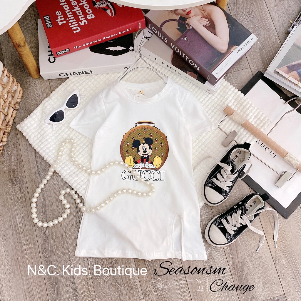 Váy bé gái thun cotton 8-28kg cộc tay in hình xinh xắn, đầm cho bé mặc hè trẻ em size đại 1 2 3 4 5 6 7 8 tuổi Đ008