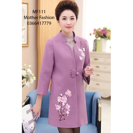 Áo khoác dạ nữ trung niên, áo dạ thêu hoa cao cấp cho mẹ cho bà MF111