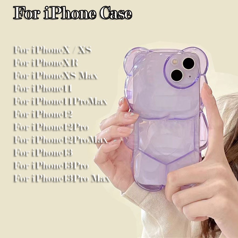 Ốp Điện Thoại Silicon Trong Suốt Hình Gấu 3D Cho iPhone13 13ProMax 12 12ProMax 11 11Promax 7Plus XS XR