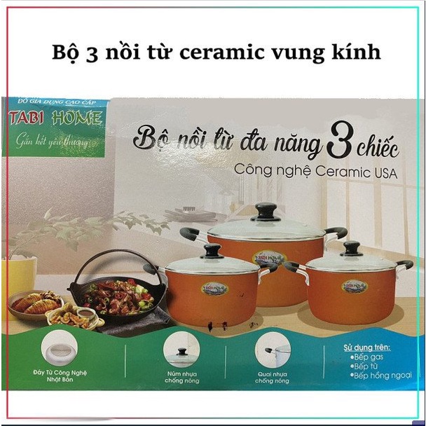 Bộ nồi CERAMIC 3 món, bộ nồi inox đáy từ 3 lớp