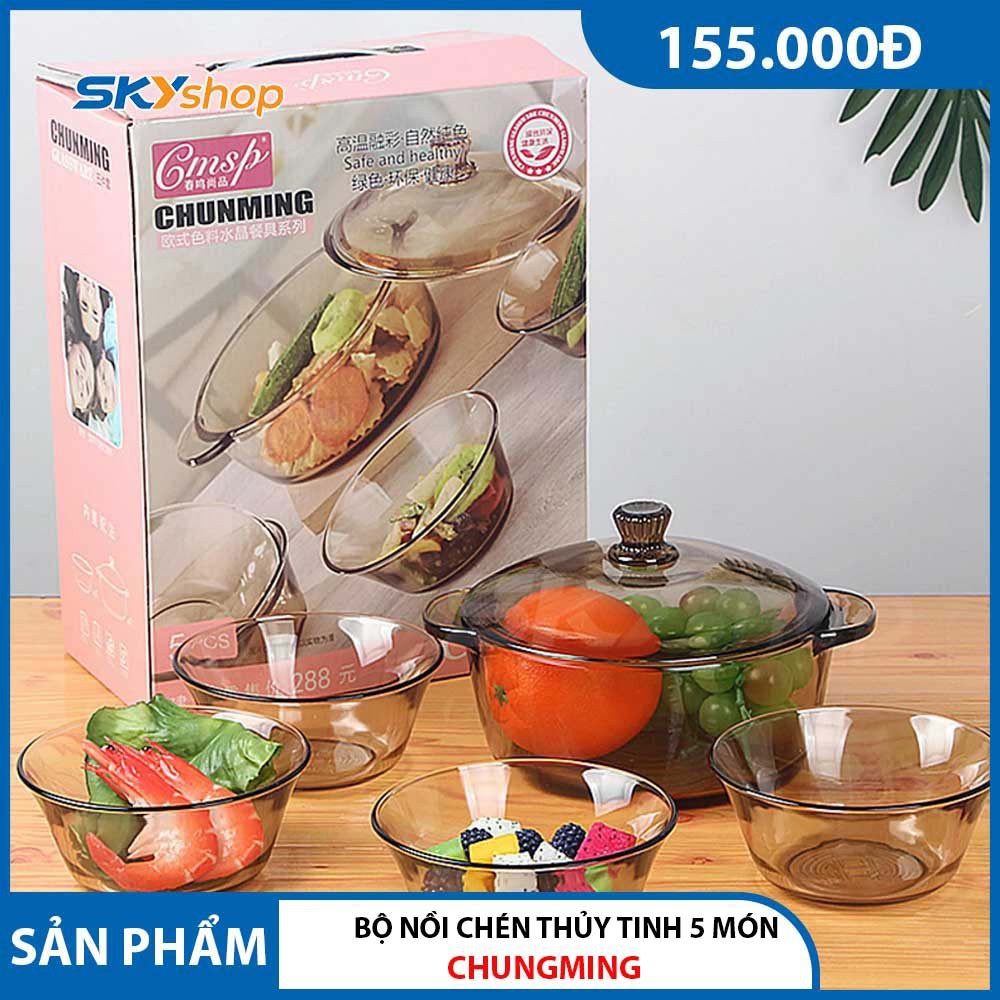 Bộ Nồi Chén Thủy Tinh Chịu Nhiệt Cao Cấp 5 Món Chunming