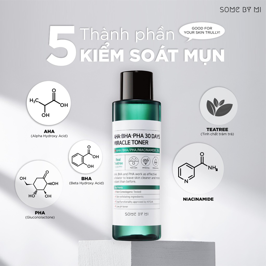 Nước Hoa Hồng Giảm Mụn, Thu Nhỏ Lỗ Chân Lông SOME BY MI AHA – BHA – PHA 30 DAYS MIRACLE TONER