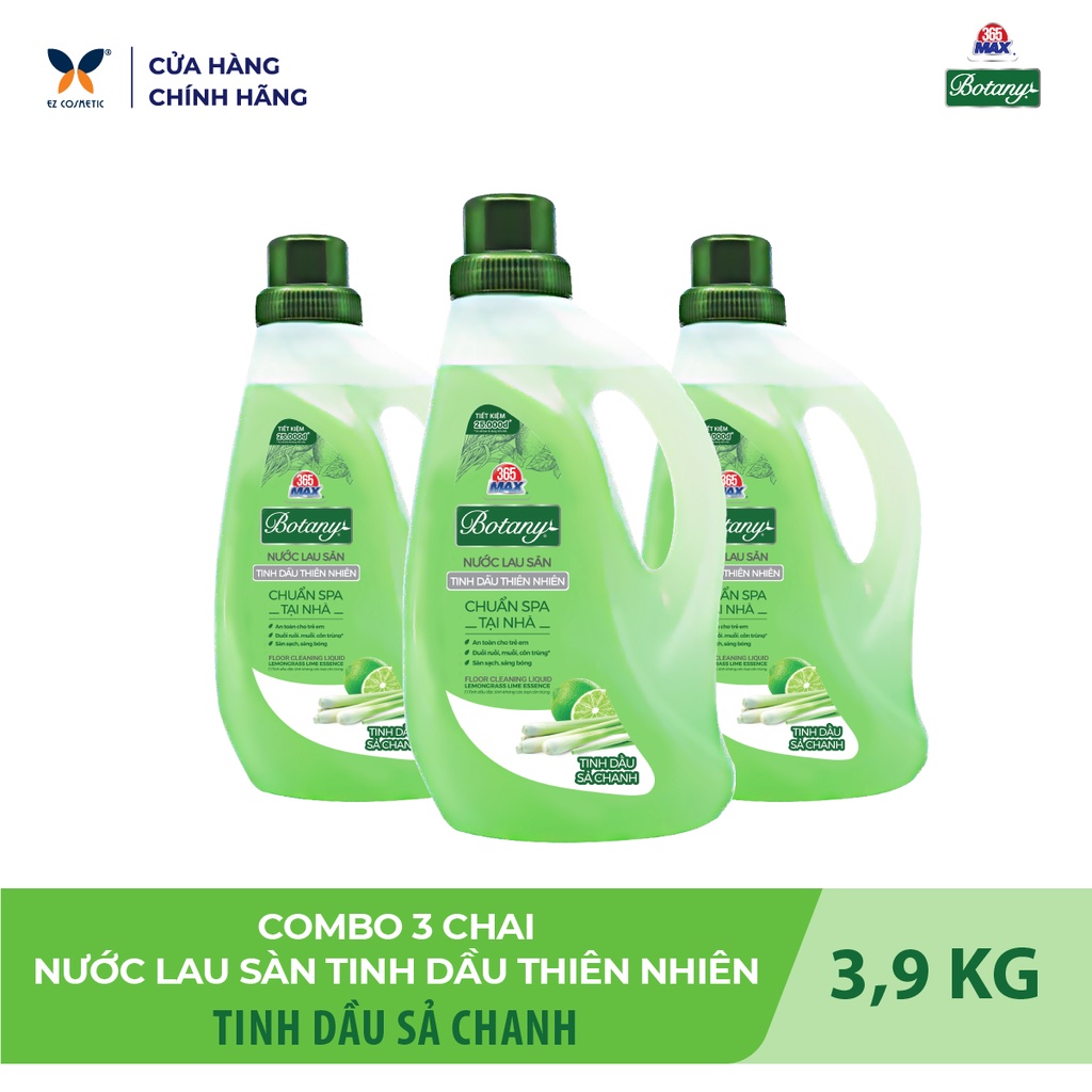 3 Chai Nước Lau Sàn 365 MAX BOTANY Tinh Dầu Thiên Nhiên Sả Chanh 3,9kg