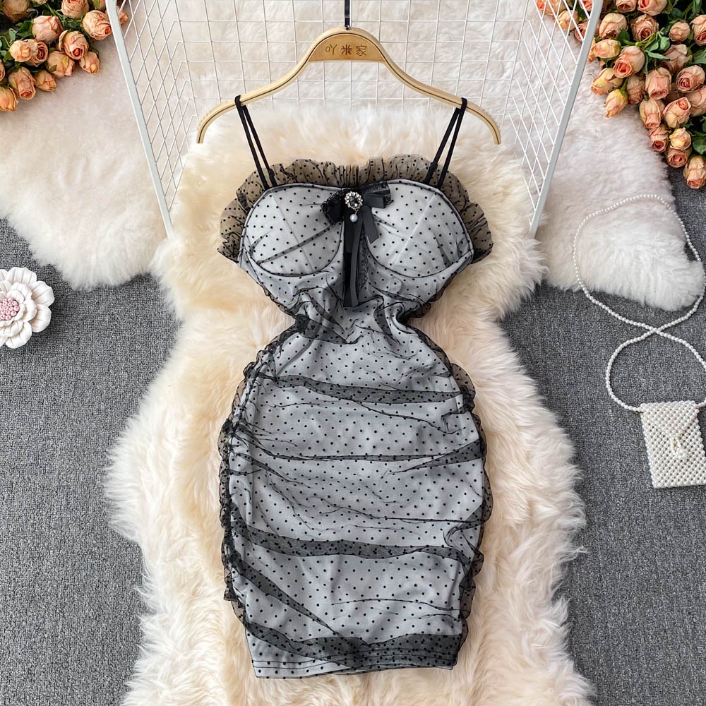 🌸Hàng Order🌸 Váy Đầm Ren Body 2 Dây Phối Nơ Đính Đá Tiệc Cưới Sexy Nữ Tính🌸Hàng Quảng Châu