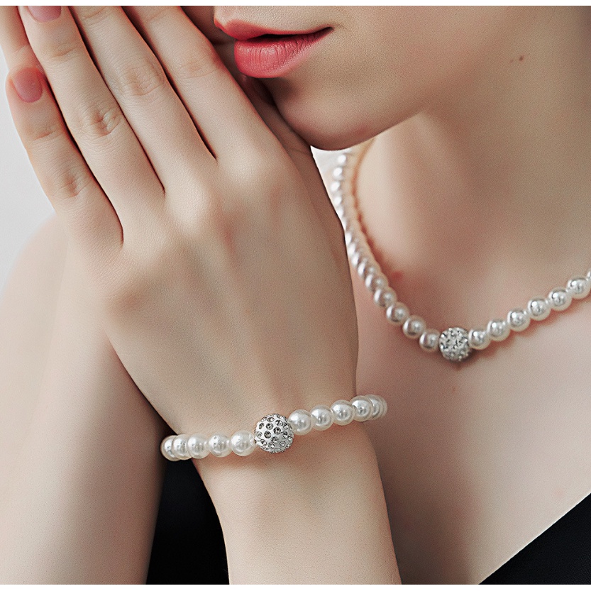 Bộ trang sức nữ vòng cổ vòng tay bông tai ngọc trai nhân tạo 3 món phong cách hàn quốc mẫu mới nhất