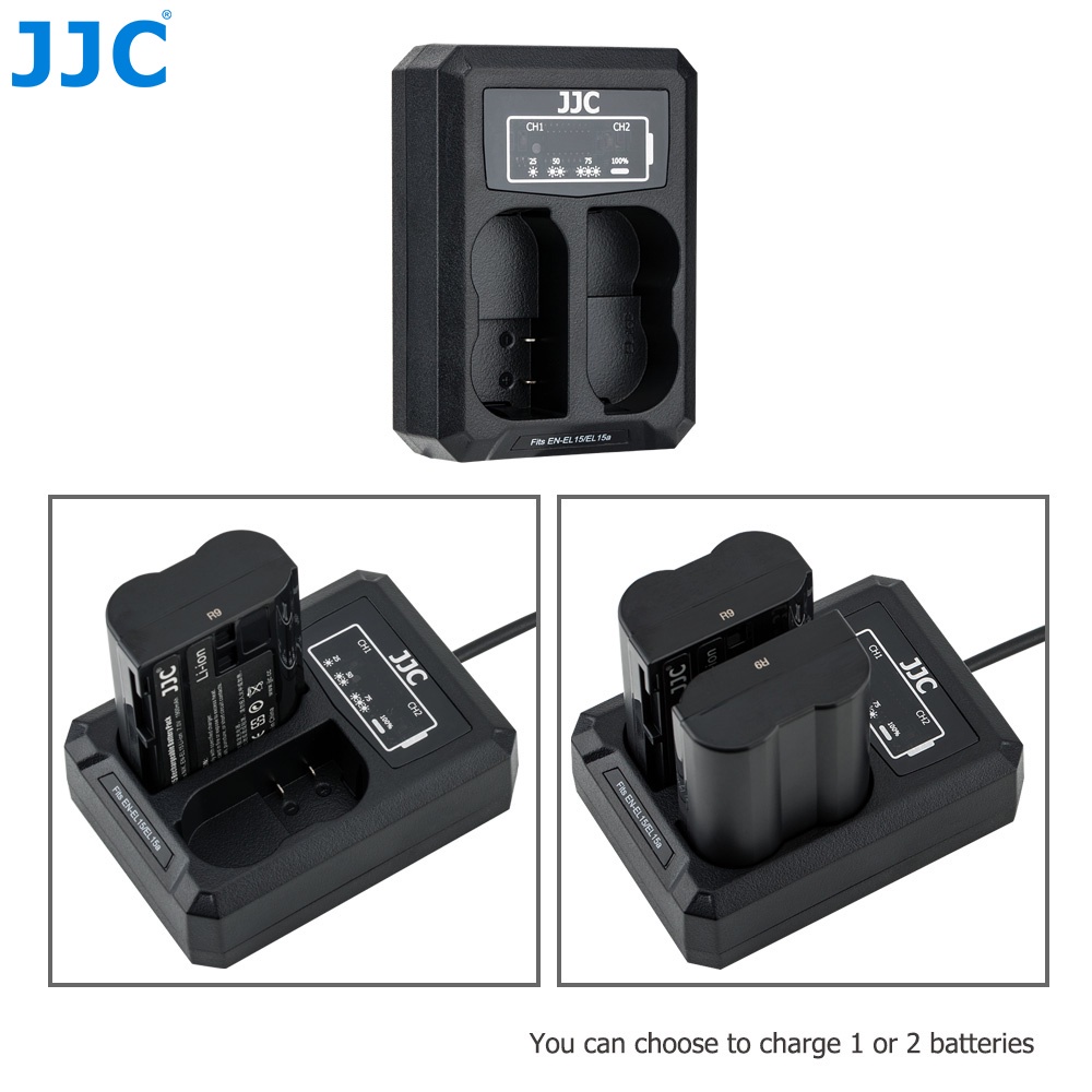 JJC MH-25A Pin máy ảnh Bộ sạc USB cho Pin EN-EL15 EN-EL15a EN-EL15b của Máy ảnh Nikon Z6 Z7 D7500 D7200 D7100 D7000 D850 D810A D810 D800E D800 D780 D750 D610 D600 D500