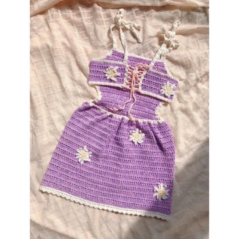 ĐẦM LEN MÓC ĐỦ MÀU NGỌC MẶC - sẵn màu tím  - BIKINI LEN