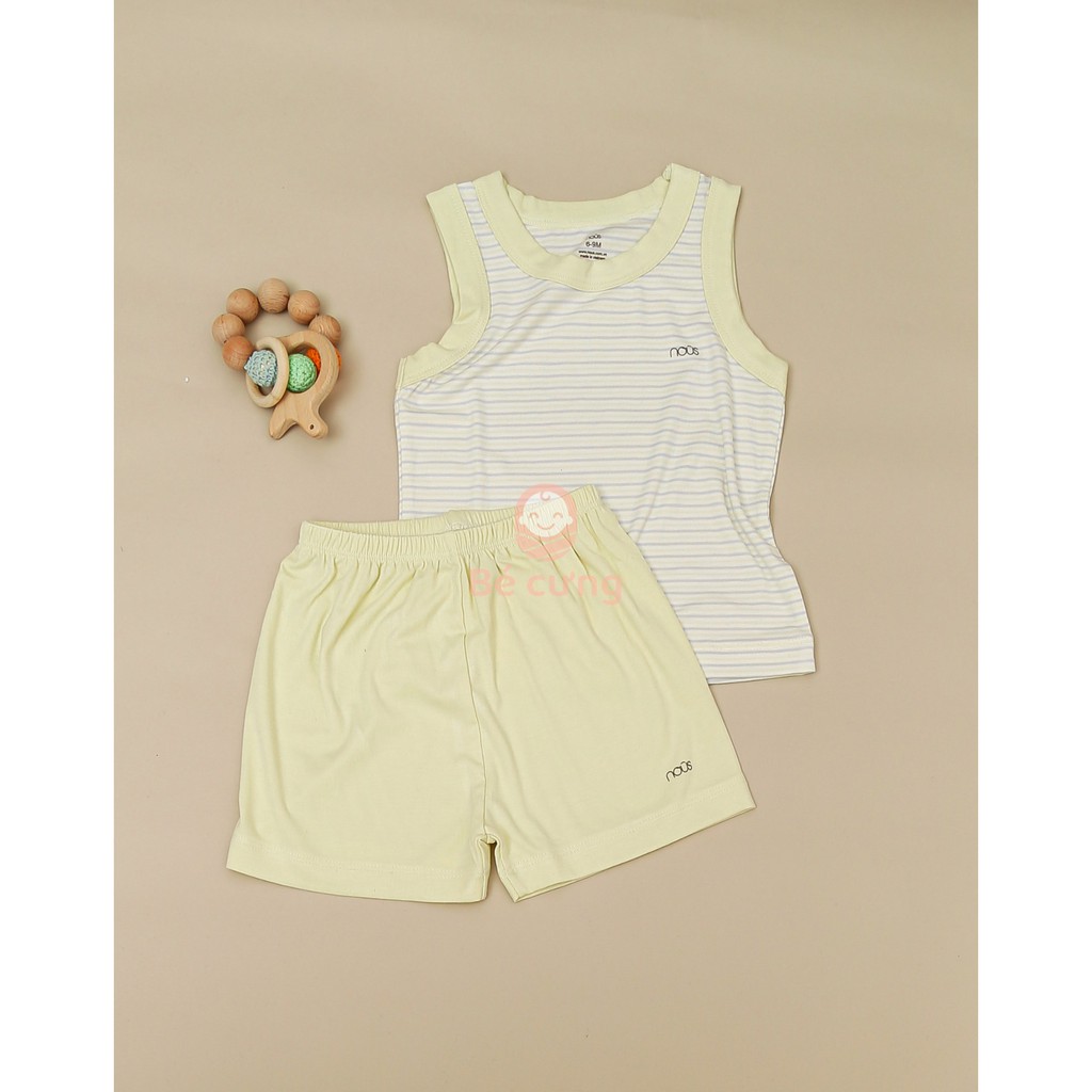 NOUS Bộ Ba Lỗ (Sát nách) Kẻ Xanh Lá Chất Nu Petit Cho Bé Từ 6 Đến 18 Tháng (6-12Kg) Thoáng Mát, Mềm Mịn, Tốt Cho Da Bé