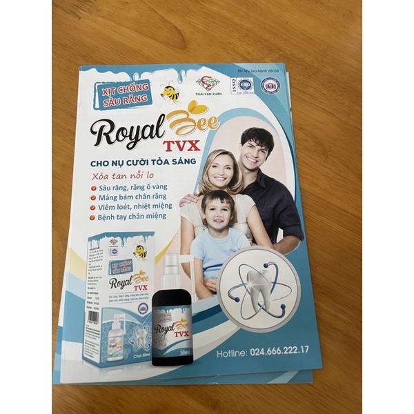 Xịt chống sâu răng ROYAL BEE TVX- Giảm răng ố vàng, mảng bám chân răng, nhiệt miệng, chân tay miệng (Lọ 30ml)