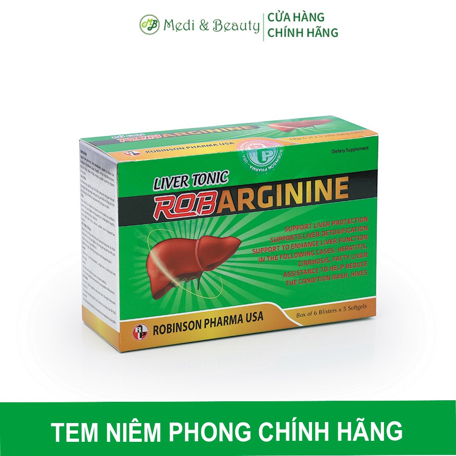 Viên uống giải độc gan, mát gan, hạ men gan, tăng cường chức năng gan  ROBARGININE hộp 30 viên