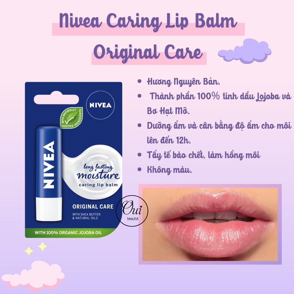 Son dưỡng môi Nivea Caring Lip Balm, son dưỡng ẩm môi chuyên sâu 5,5ml Ouibeaute