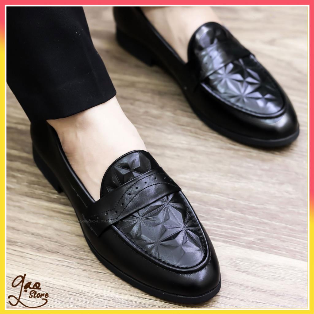 Giày Lười Nam Da Lì Dập Vân 3D Siêu Bền [ Bảo Hành 3 Tháng ] Mã G012