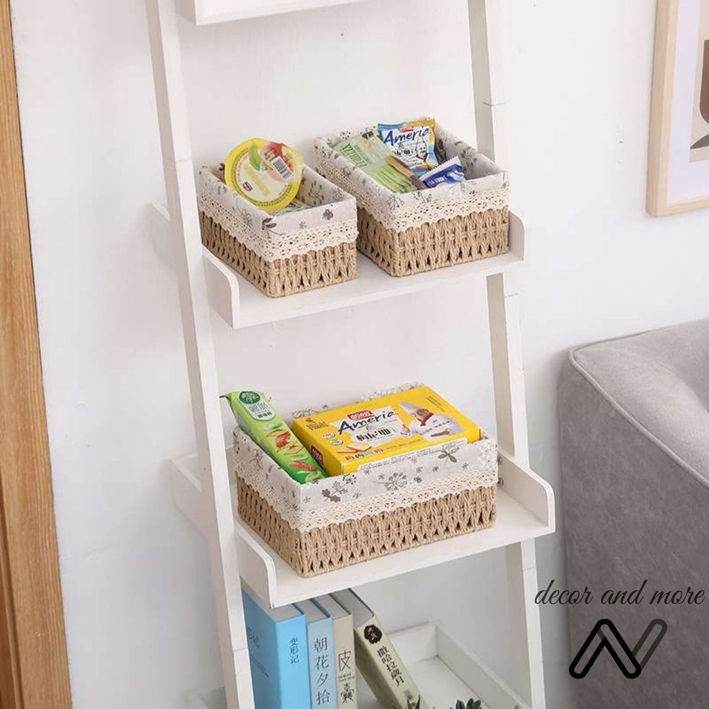 Giỏ cói đựng đồ AN DECOR, giỏ mây lót vải hoa vintage phụ kiện trang trí chụp ảnh