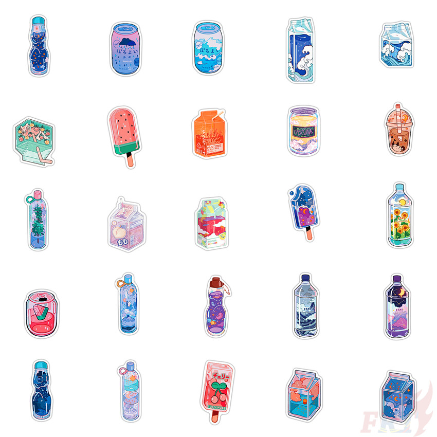 Set 50 miếng dán laptop/ vali/ tấm ván trượt hình đồ uống vui nhộn