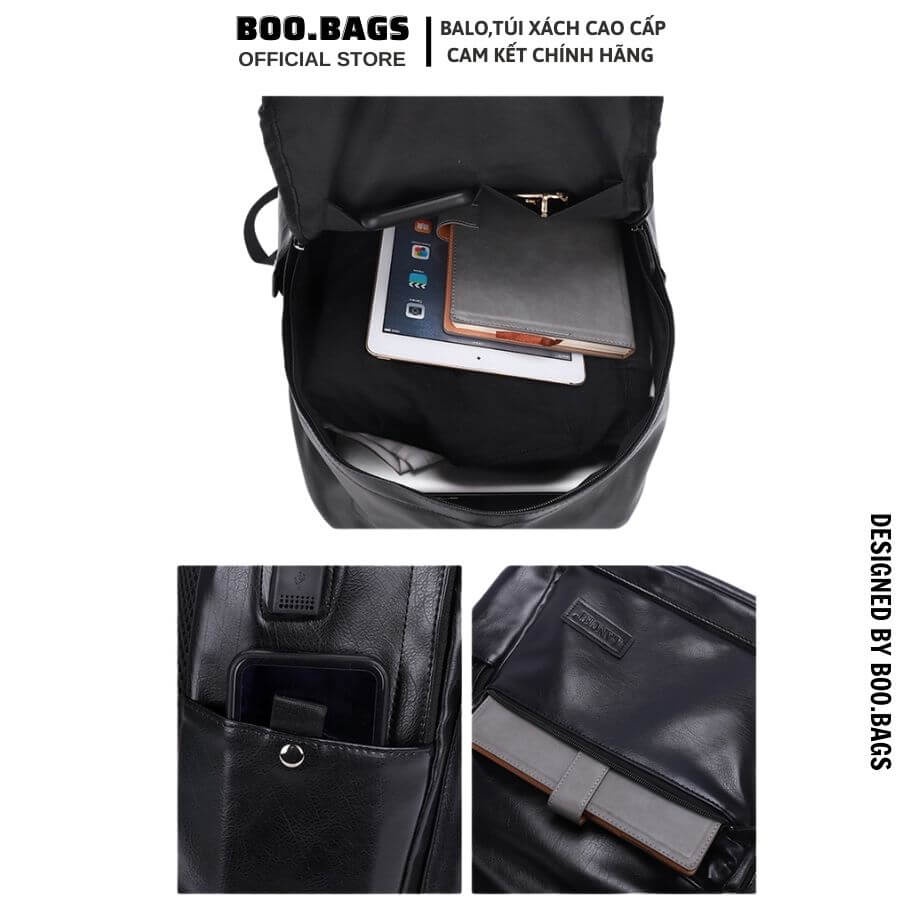 Balo Da Nam Basic, Cặp Da Trơn Cao Cấp Đi Học, Đi Làm Chống Nước Cho Laptop 14.5IN Boobags  Boo-003