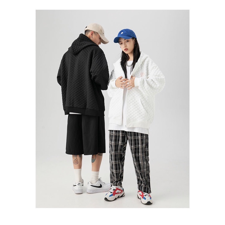 Áo khoác hoodie nỉ khóa kéo vân nổi phong cách Hàn Quốc | BigBuy360 - bigbuy360.vn