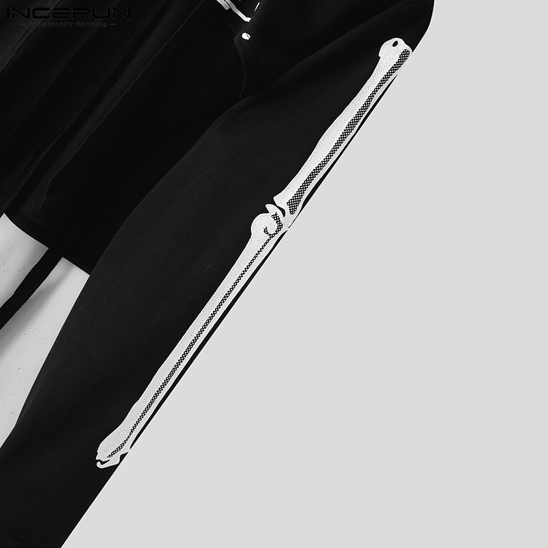 Áo hoodie INCERUN ngắn tay dài in hình bộ xương phong cách đường phố thời trang cho nam