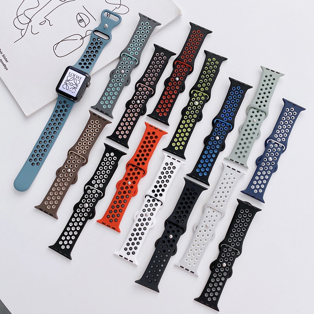 Dây Đeo Thể Thao Bằng Silicone Thoáng Khí Cho Đồng Hồ Thông Minh Apple Watch 7 6 SE 44 41 45 40mm 38mm 42mm Series 543