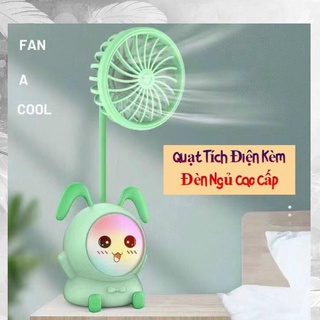 Quạt mini tích điện cầm tay quạt để bàn kèm đèn đổi màu hình thỏ siêu dễ thương