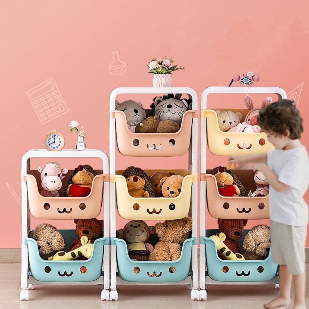 Kệ Gấu Đựng Đồ Chơi Cho Bé, Kệ Bỉm Sữa Đựng Đồ Đa Năng 2 - 3 Tầng Có Bánh Xe Nhựa Hokori Việt Nhật Cao Cấp