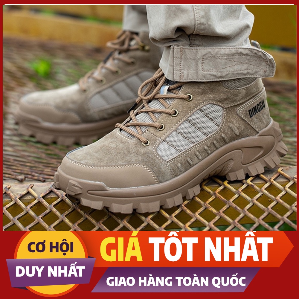 Giày bảo hộ lao động DINGGU, giày bảo hộ cao cổ da bò lộn siêu bền chính hãng, chống đinh, chống nước