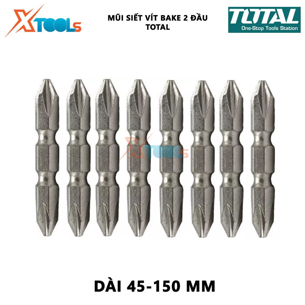 Mũi siết vít bake 2 đầu TOTAL | bộ 10 mũi siết vít bake quy cách PH2+PH2 chiều dài 45mm - 150mm [CHÍNH HÃNG] [XTOOLs]