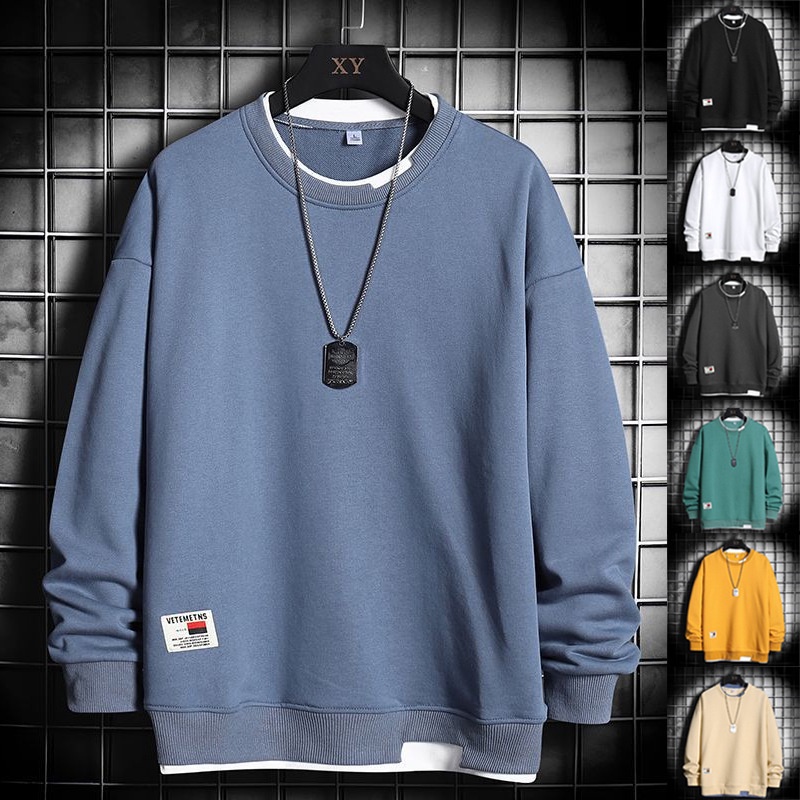 Áo sweater IELGY dáng rộng tay dài cổ tròn kiểu tròng qua đầu cho nam