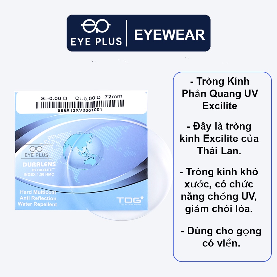 Mắt kính cận nam nữ EYE PLUS Exilite chống tia uv hạn chế chói lóa chính hãng