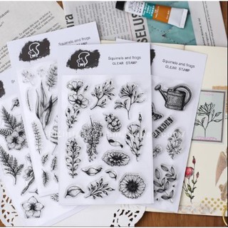 Clear stamp con dấu trong suốt chủ đề hoa cỏ Vintage DIY bullet journal, planner...